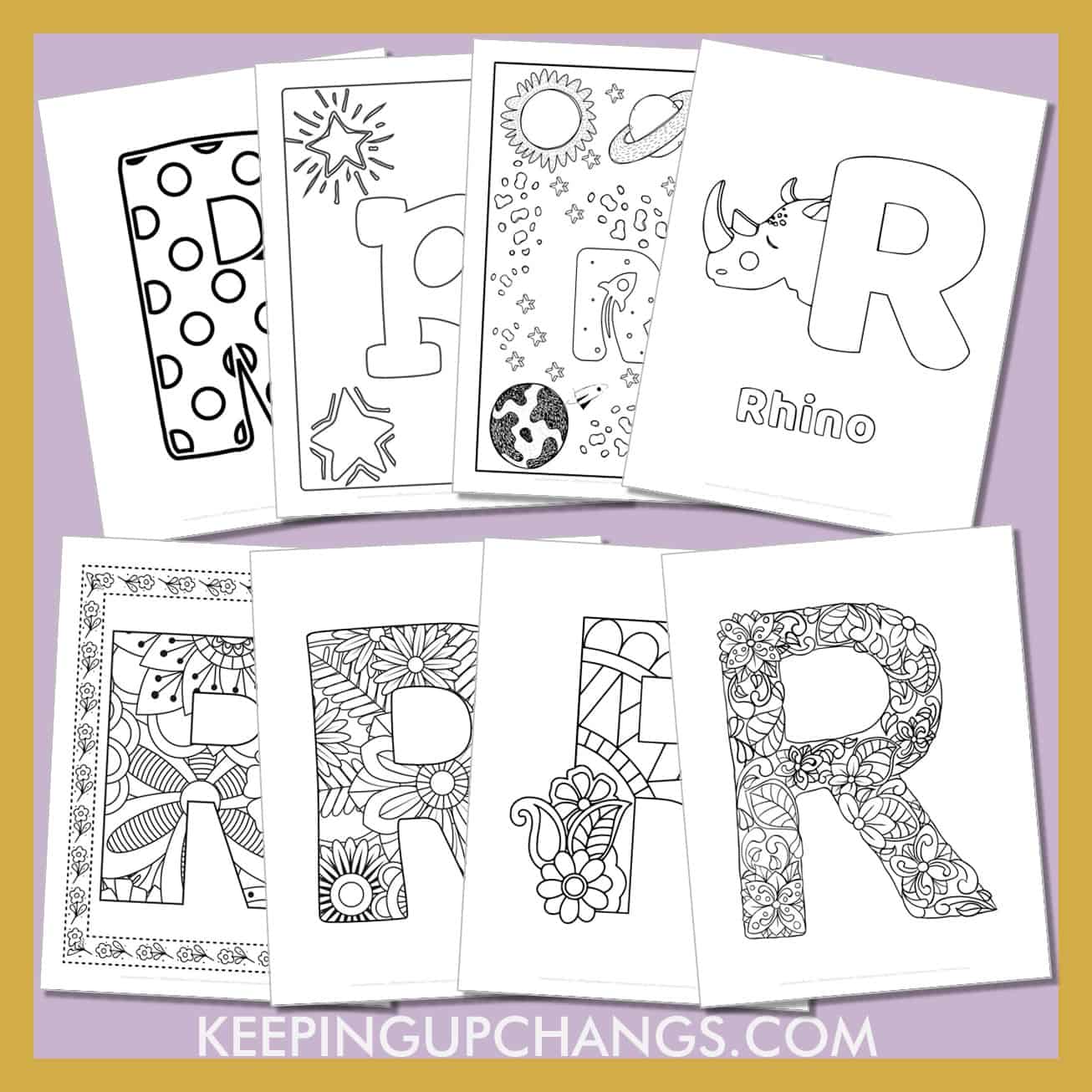 free alphabet letter r to color for toddlers, preschool, kindergarten, to adults.
