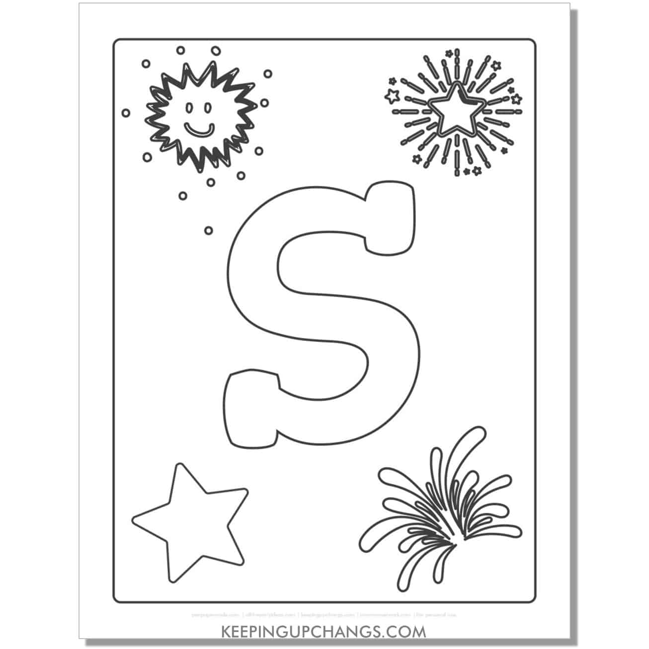 cool letter s to color with stars, space theme.