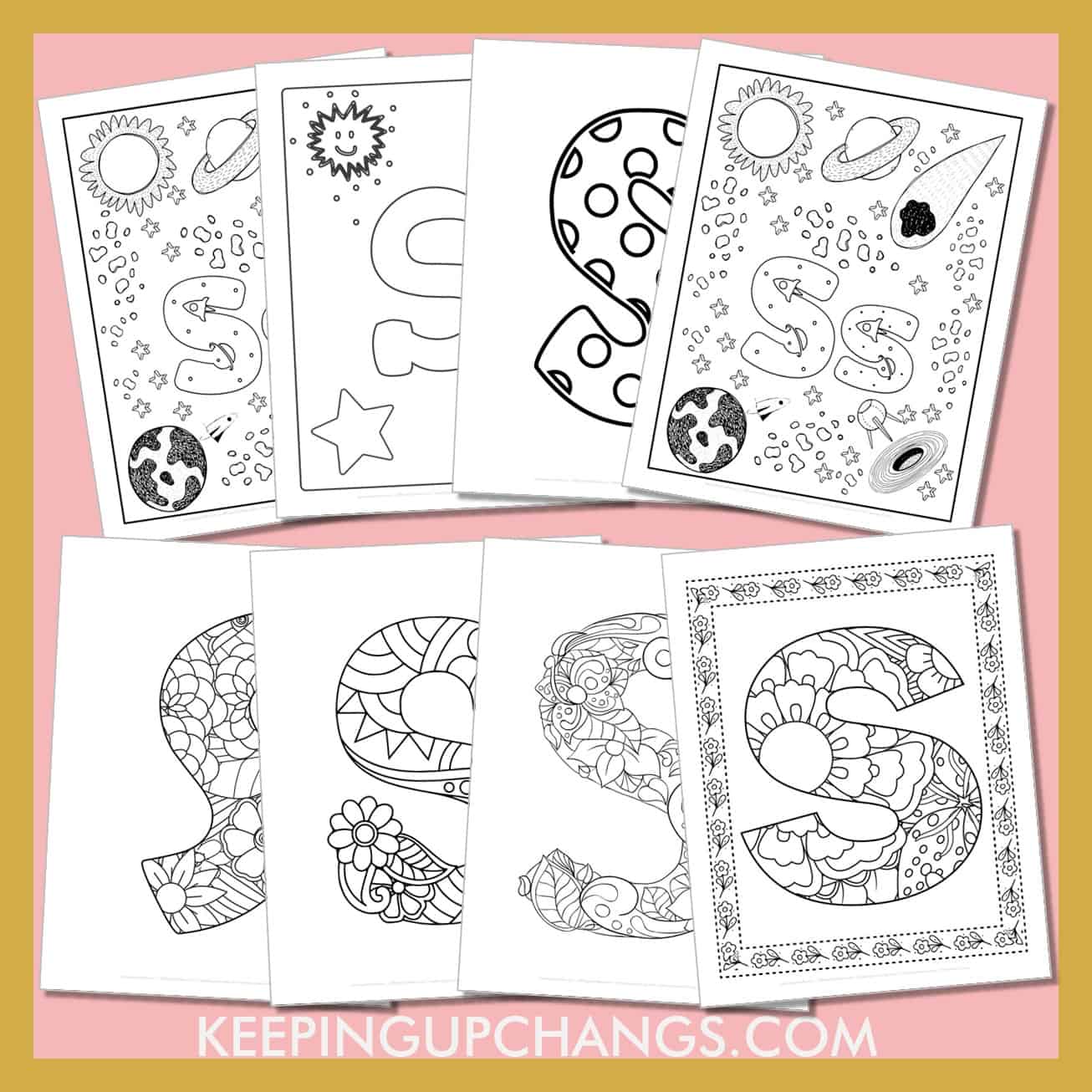 free alphabet letter s to color for toddlers, preschool, kindergarten, to adults.