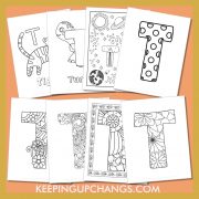 free alphabet letter t to color for toddlers, preschool, kindergarten, to adults.