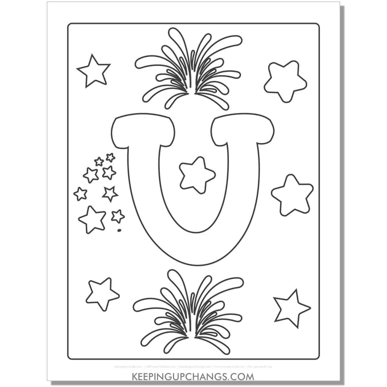 cool letter u to color with stars, space theme.