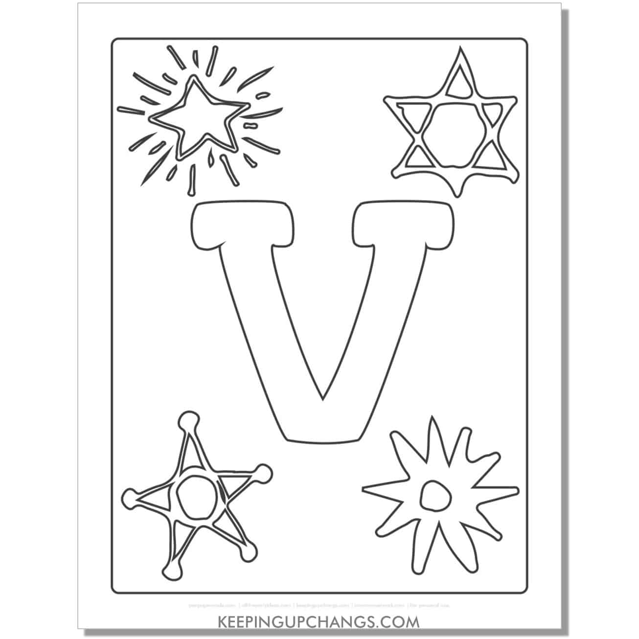 cool letter v to color with stars, space theme.