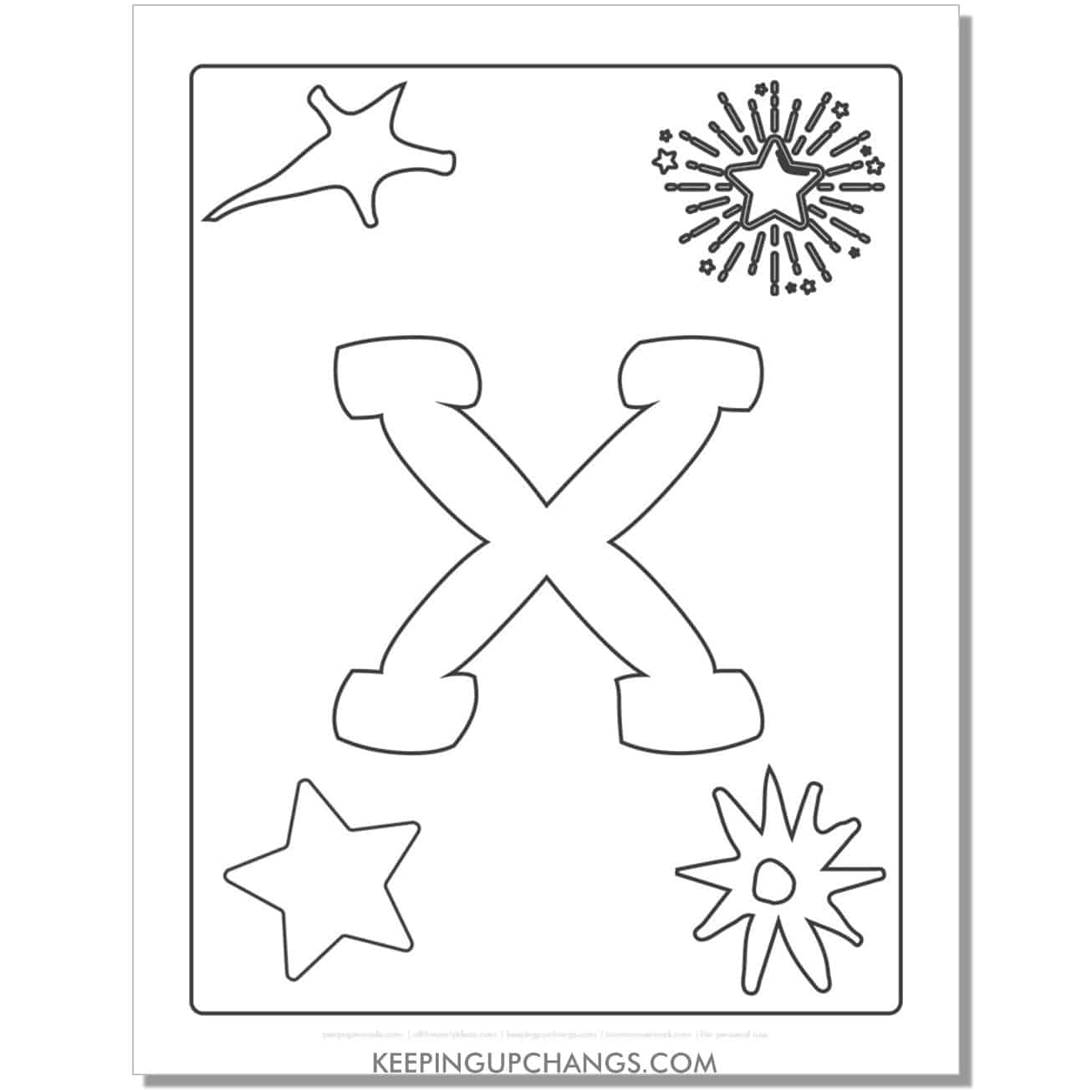 cool letter x to color with stars, space theme.