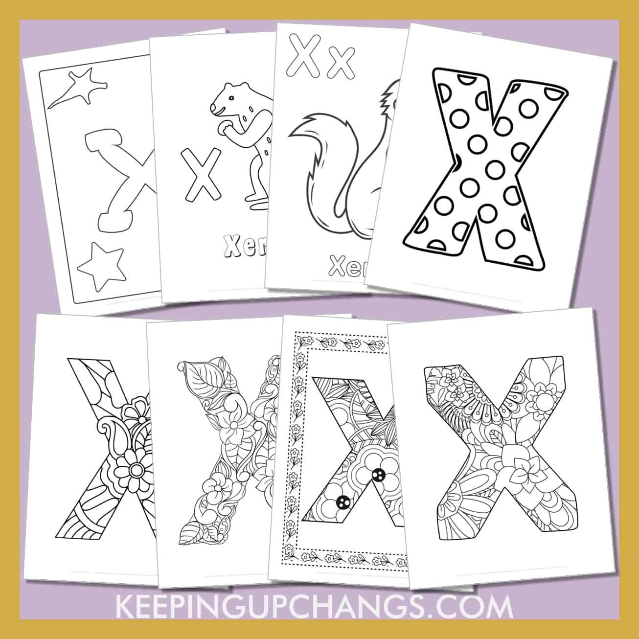 free alphabet letter x to color for toddlers, preschool, kindergarten, to adults.