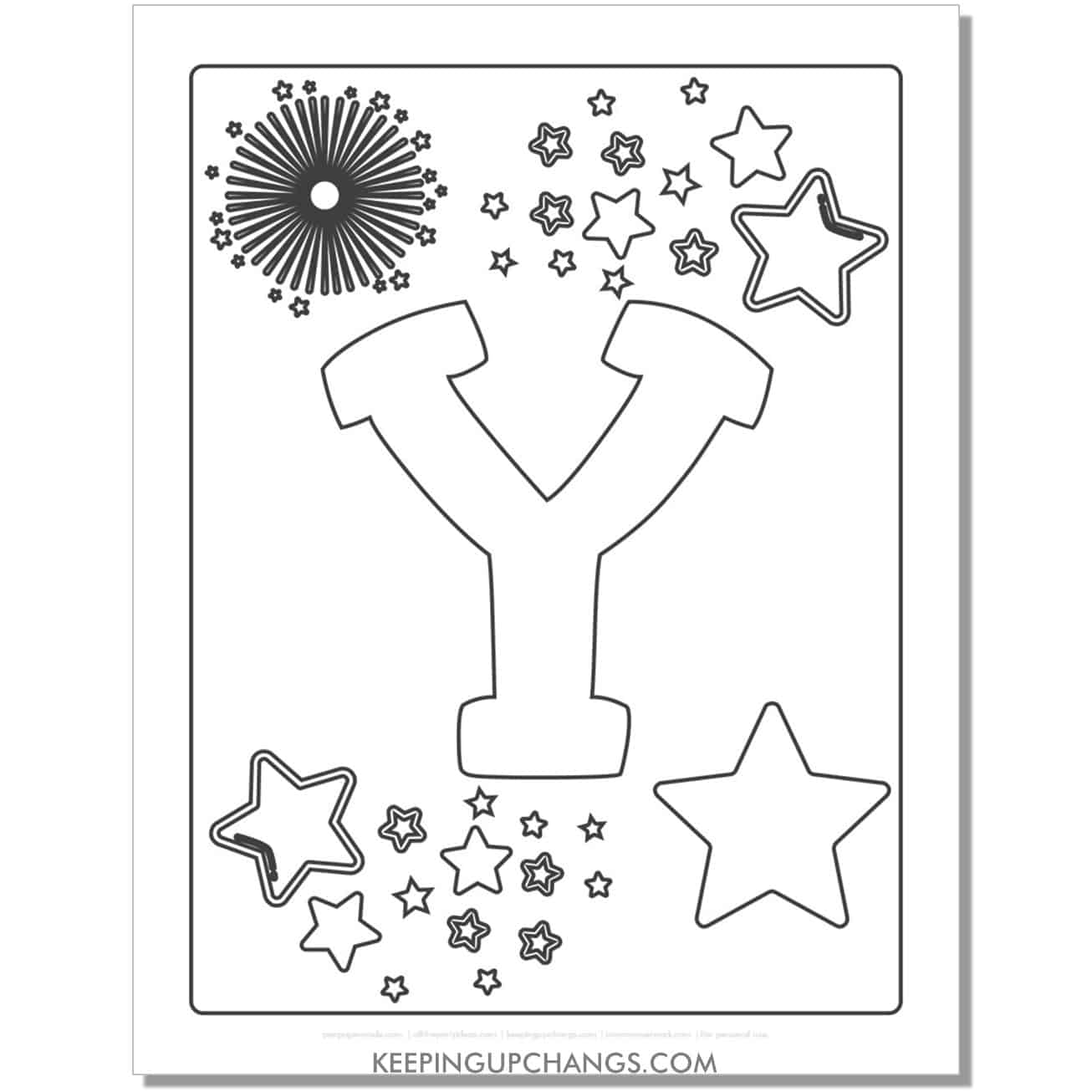 cool letter y to color with stars, space theme.