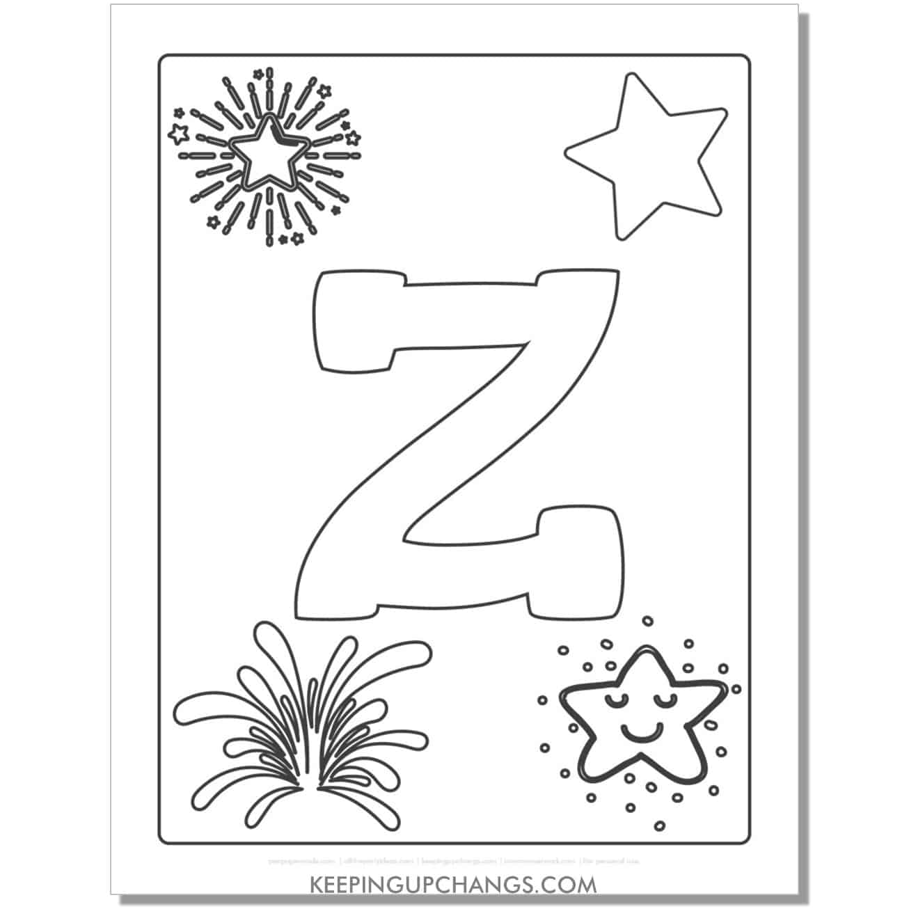 cool letter z to color with stars, space theme.