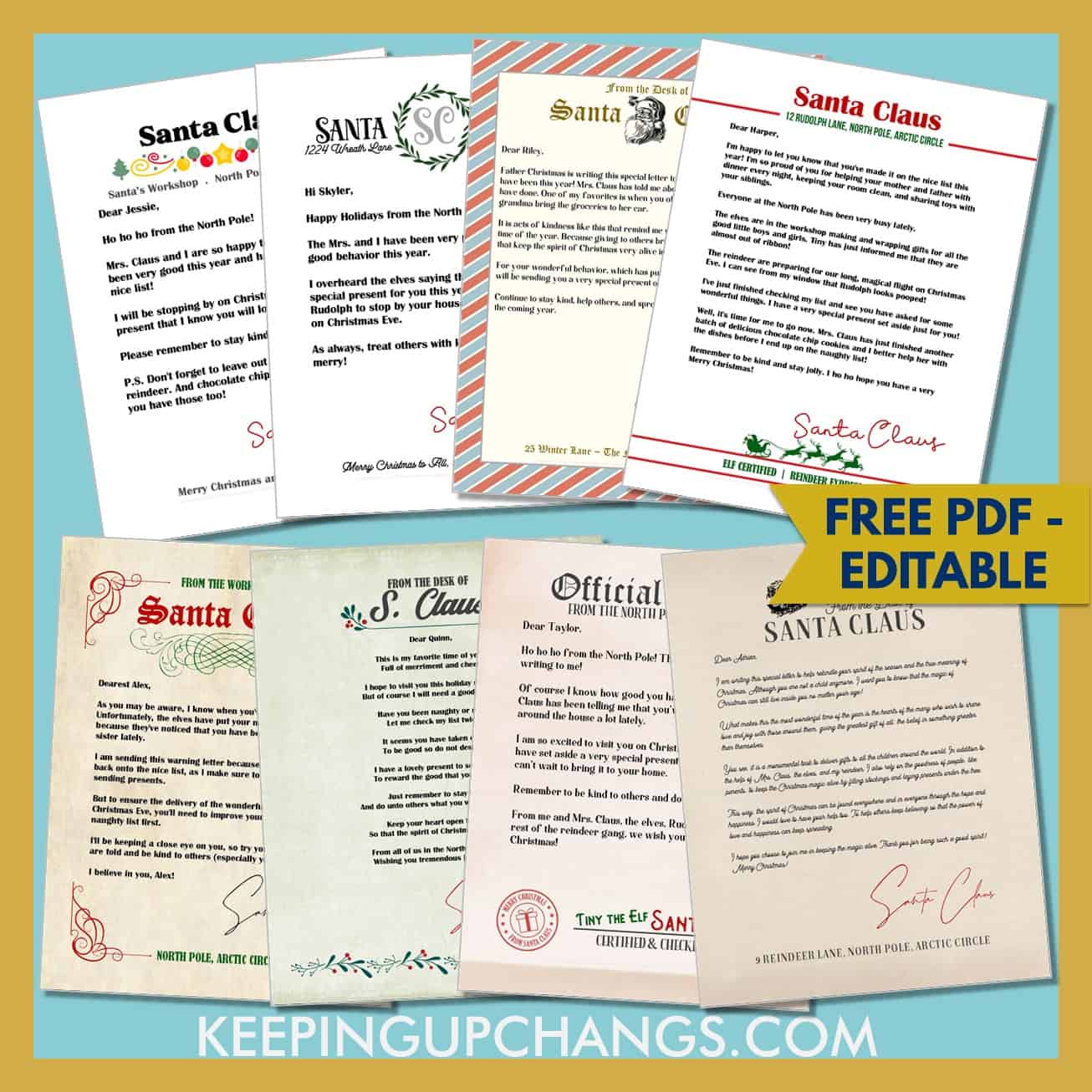 free editable letters from santa for newborns, toddlers, preschool, kids, non believing teens and more.