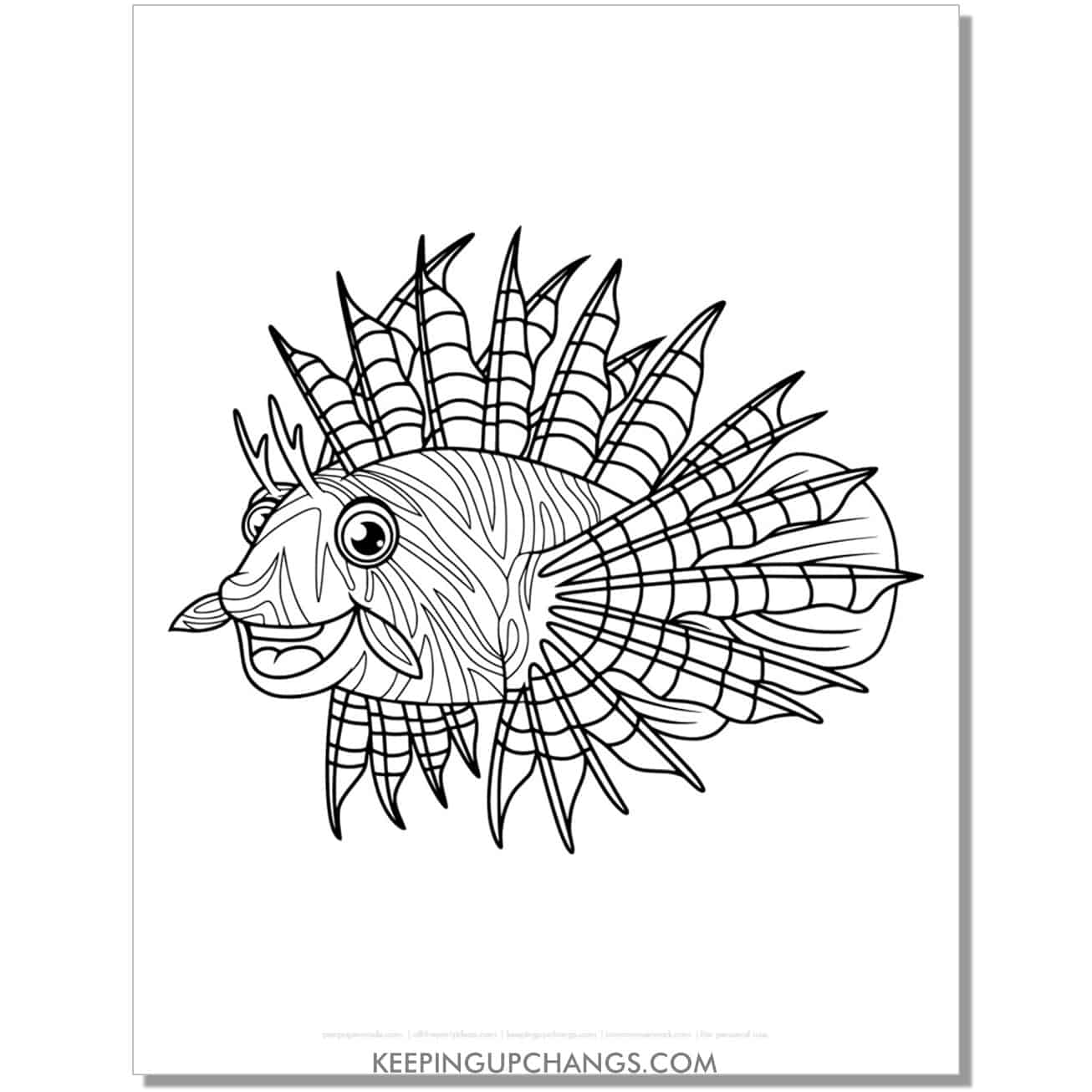 free lionfish coloring page, sheet.