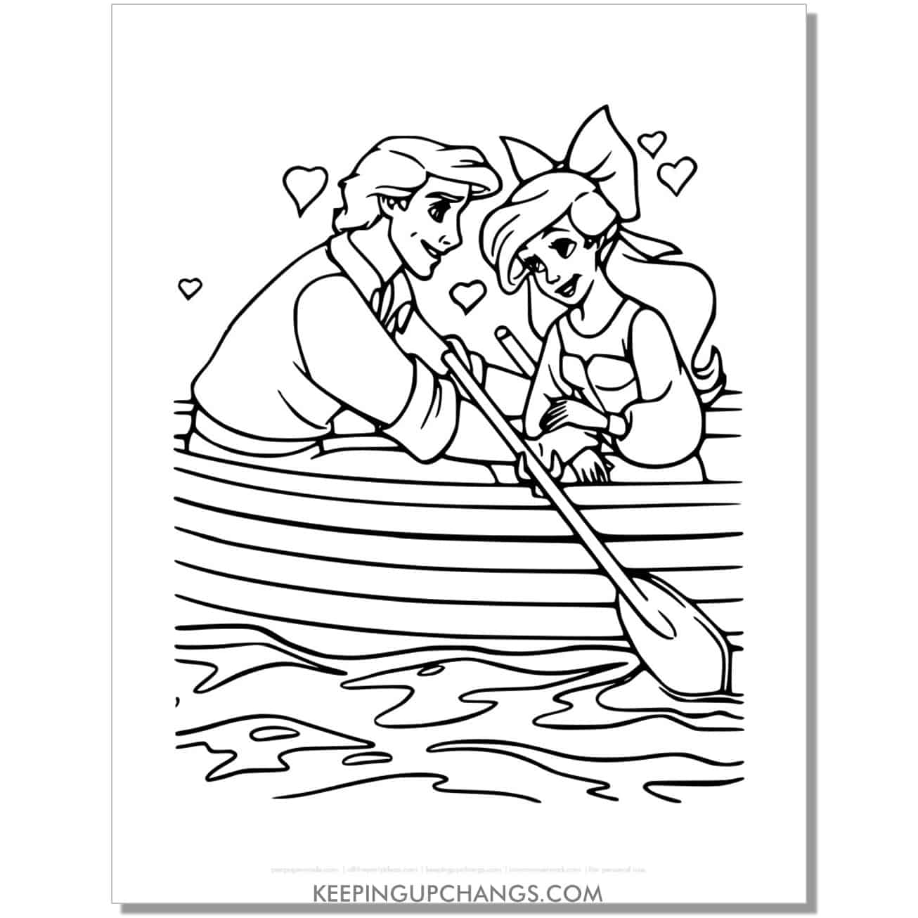 little mermaid ariel and prince eric kiss the girl song coloring page, sheet.