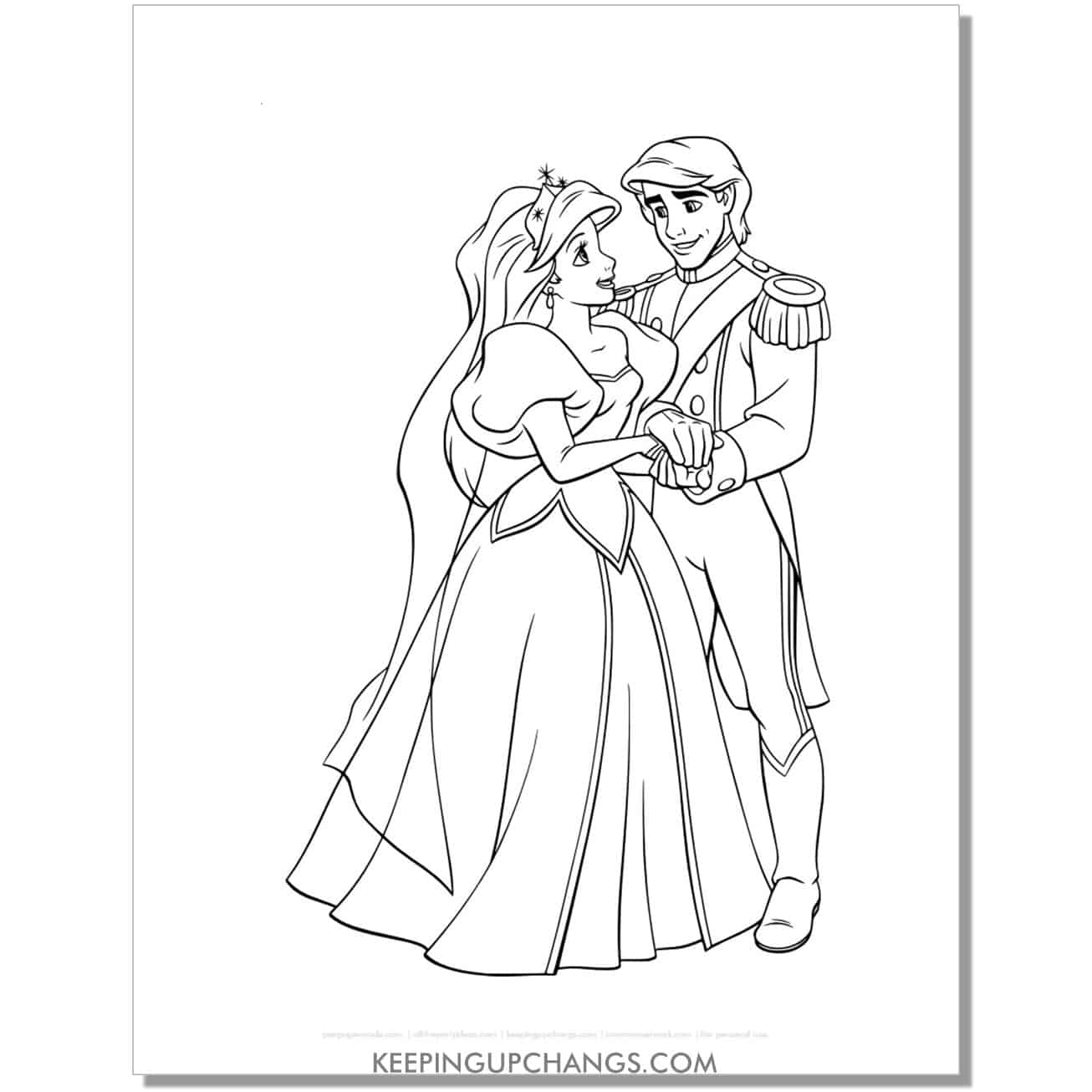 little mermaid ariel marrying prince eric coloring page, sheet.