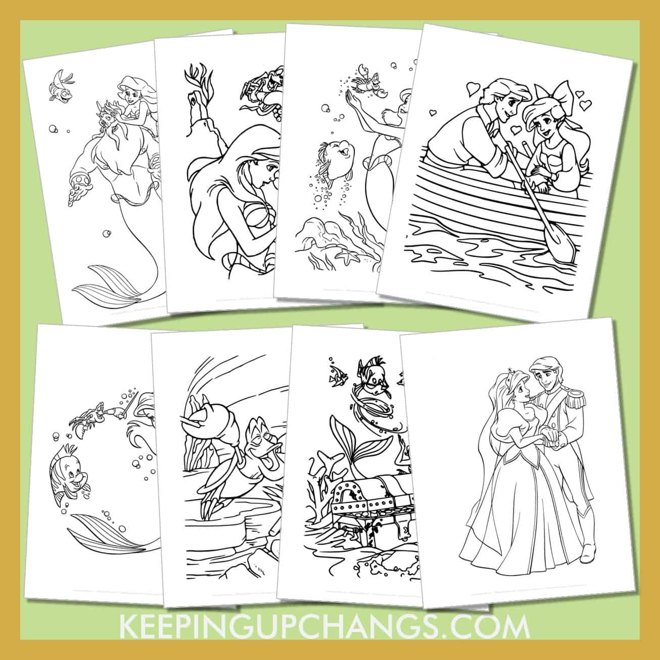 free little mermaid pictures to color for toddlers, kids, adults.