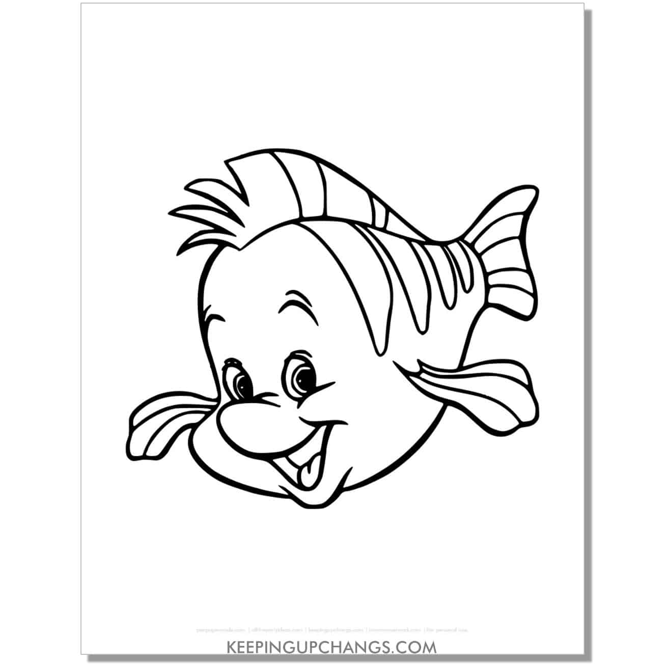 little mermaid flounder coloring page, sheet.