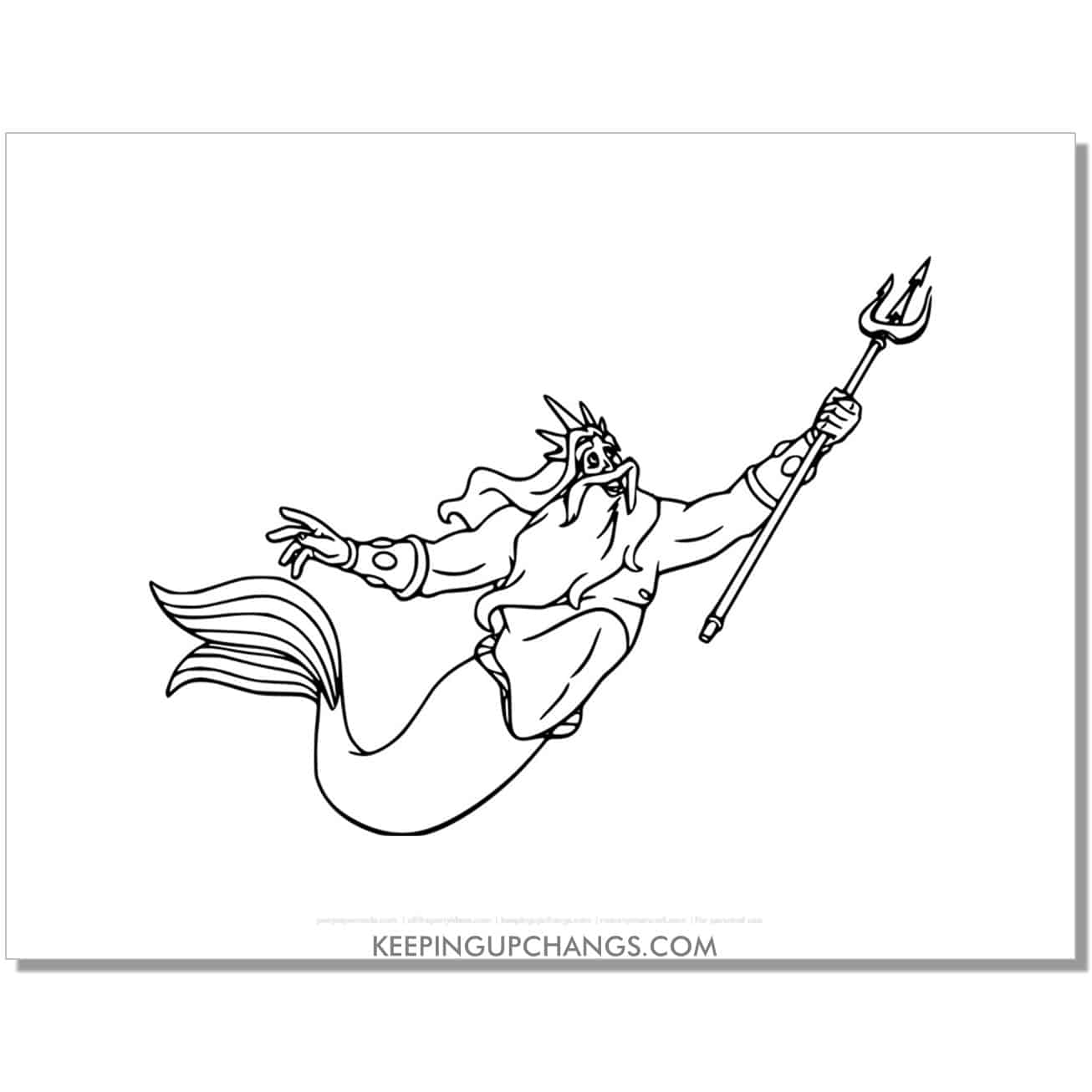 little mermaid ariel's father king triton coloring page, sheet.