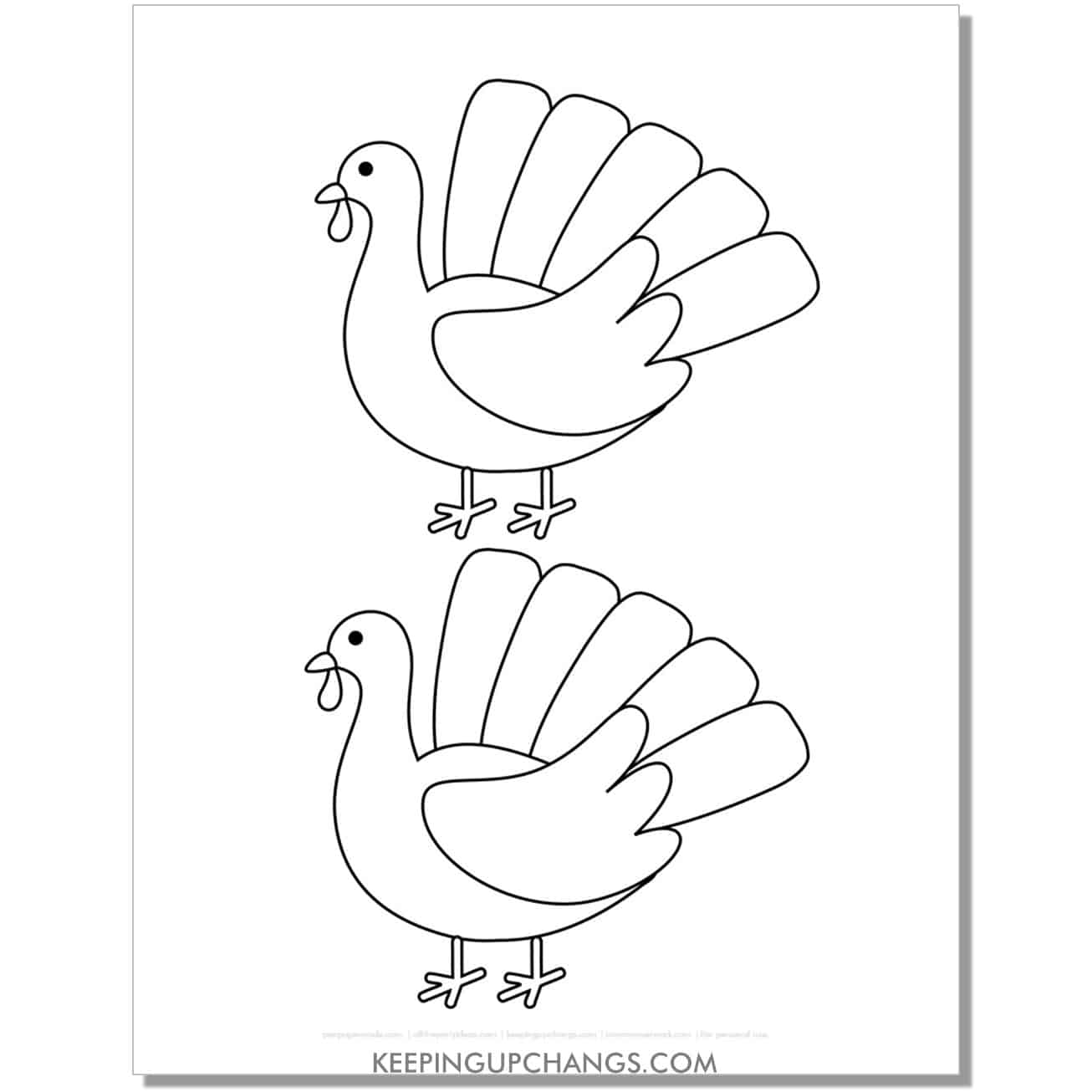 medium side view turkey template outline with 2 on a page.