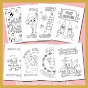 free merry christmas colouring sheets including cute, easy, simple and detailed winter holiday designs.