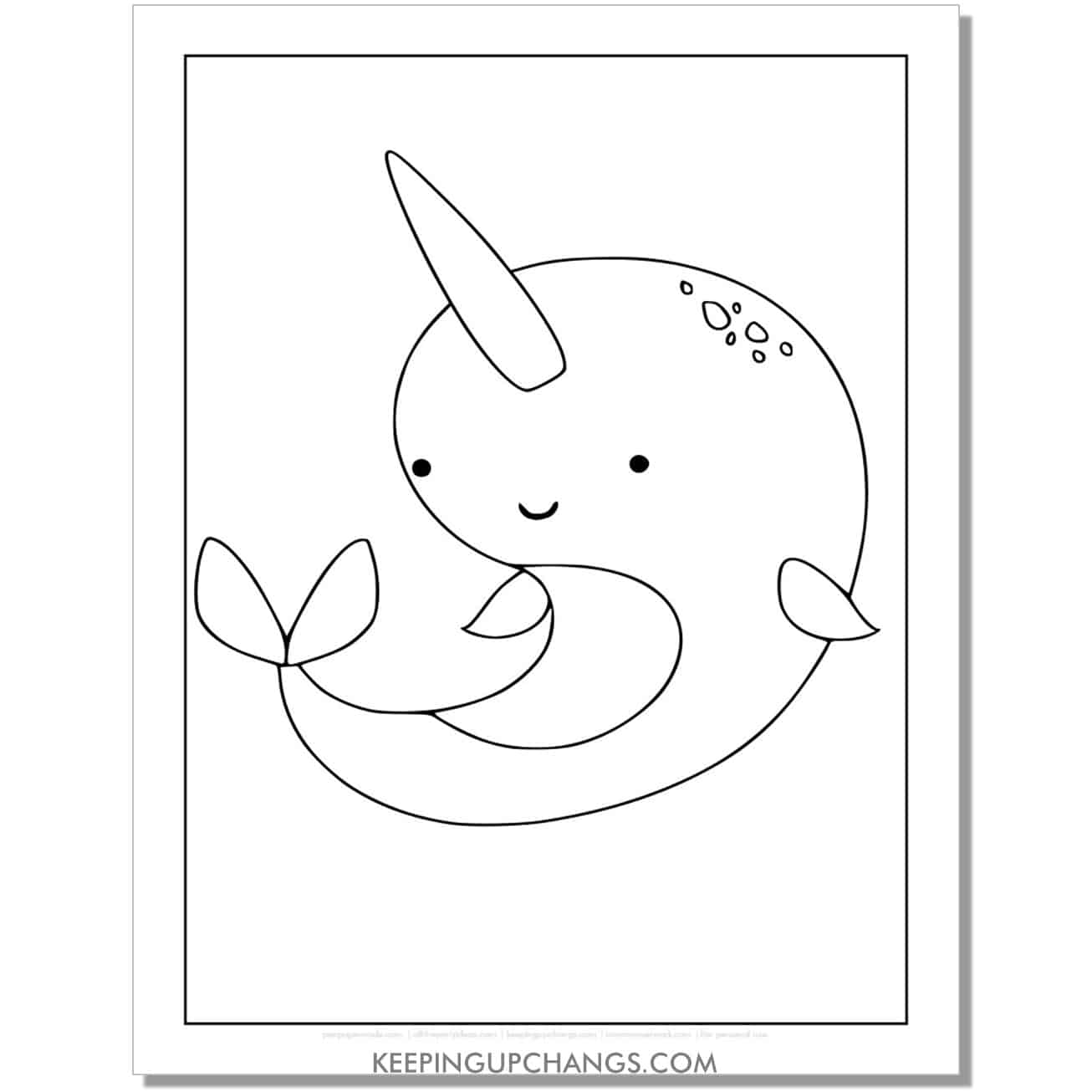 free easy, simple narwhal coloring page, sheet for toddlers, preschool.