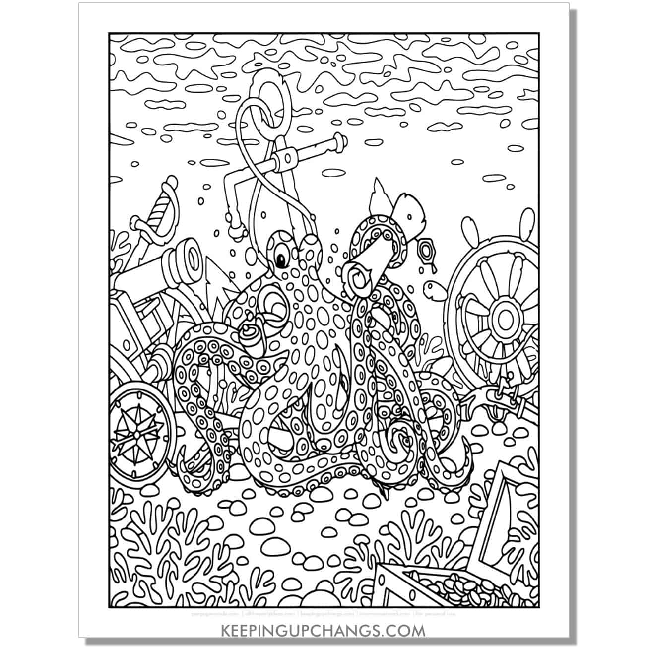 free intricate zentangle octopus coloring page, sheet.
