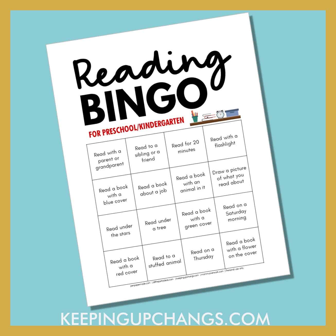preschool or kindergarten reading bingo challenge with fun ways to enjoy reading.