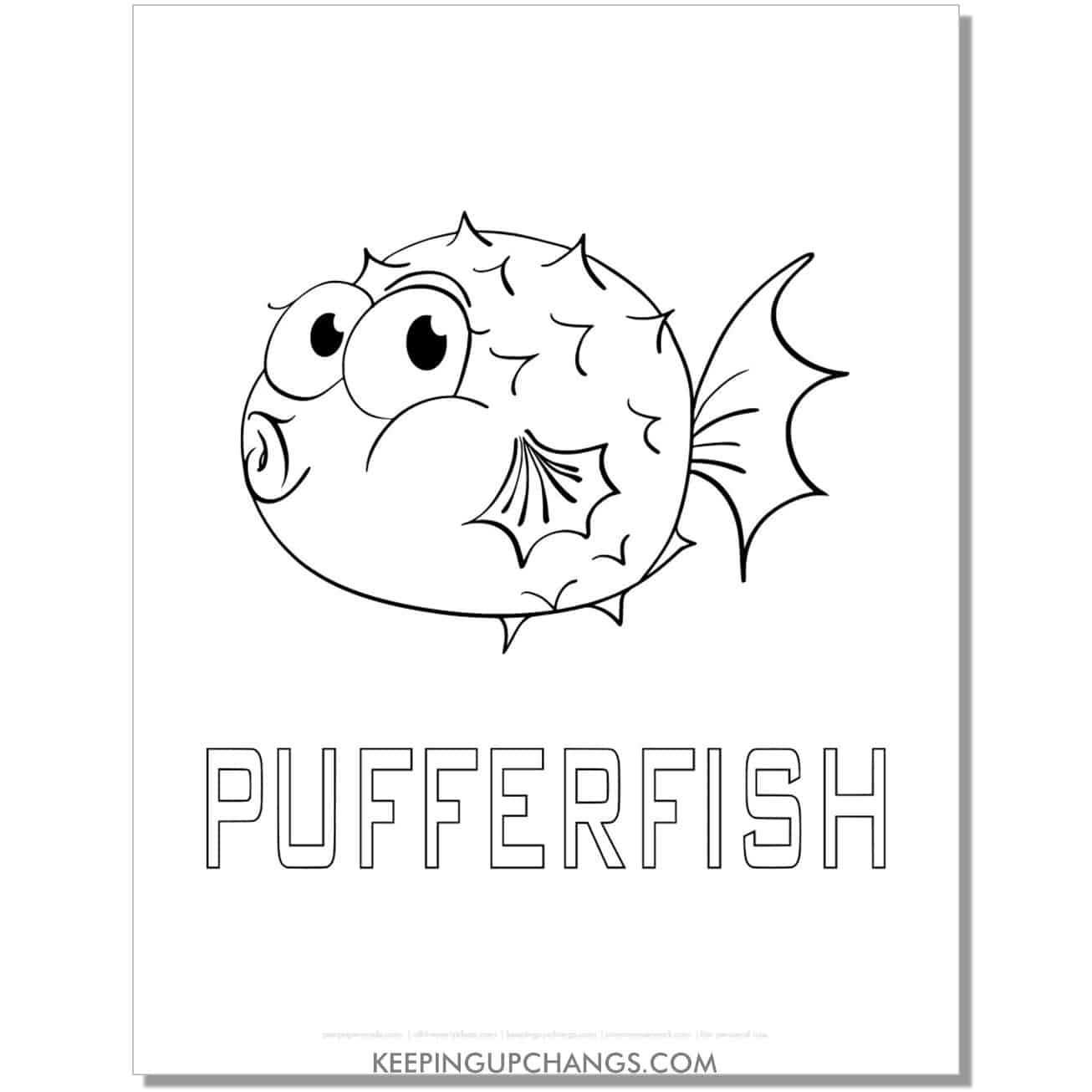 free cartoon pufferfish coloring page, sheet.