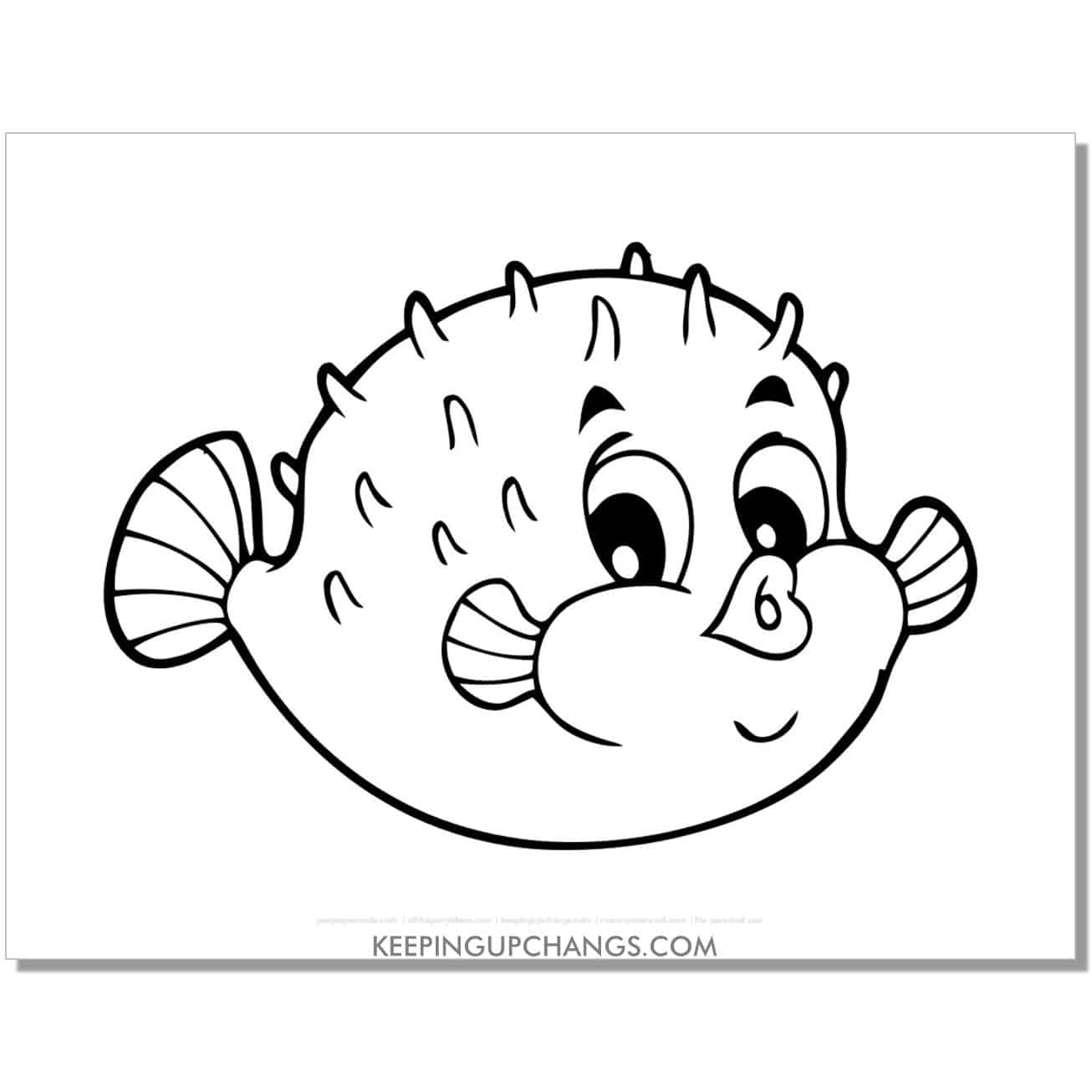 free cute pufferfish coloring page, sheet.