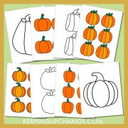 pumpkin outline template stencils for classic, round, square, and simple pumpkins in large, medium, small.