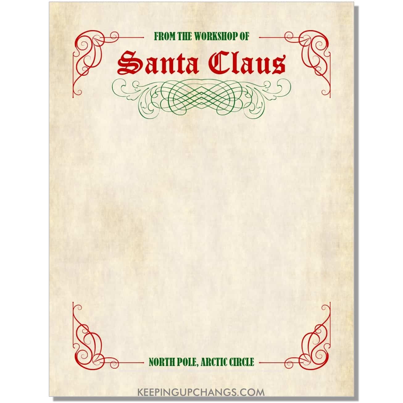free old english letterhead with ornate swirl santa letterhead blank template.