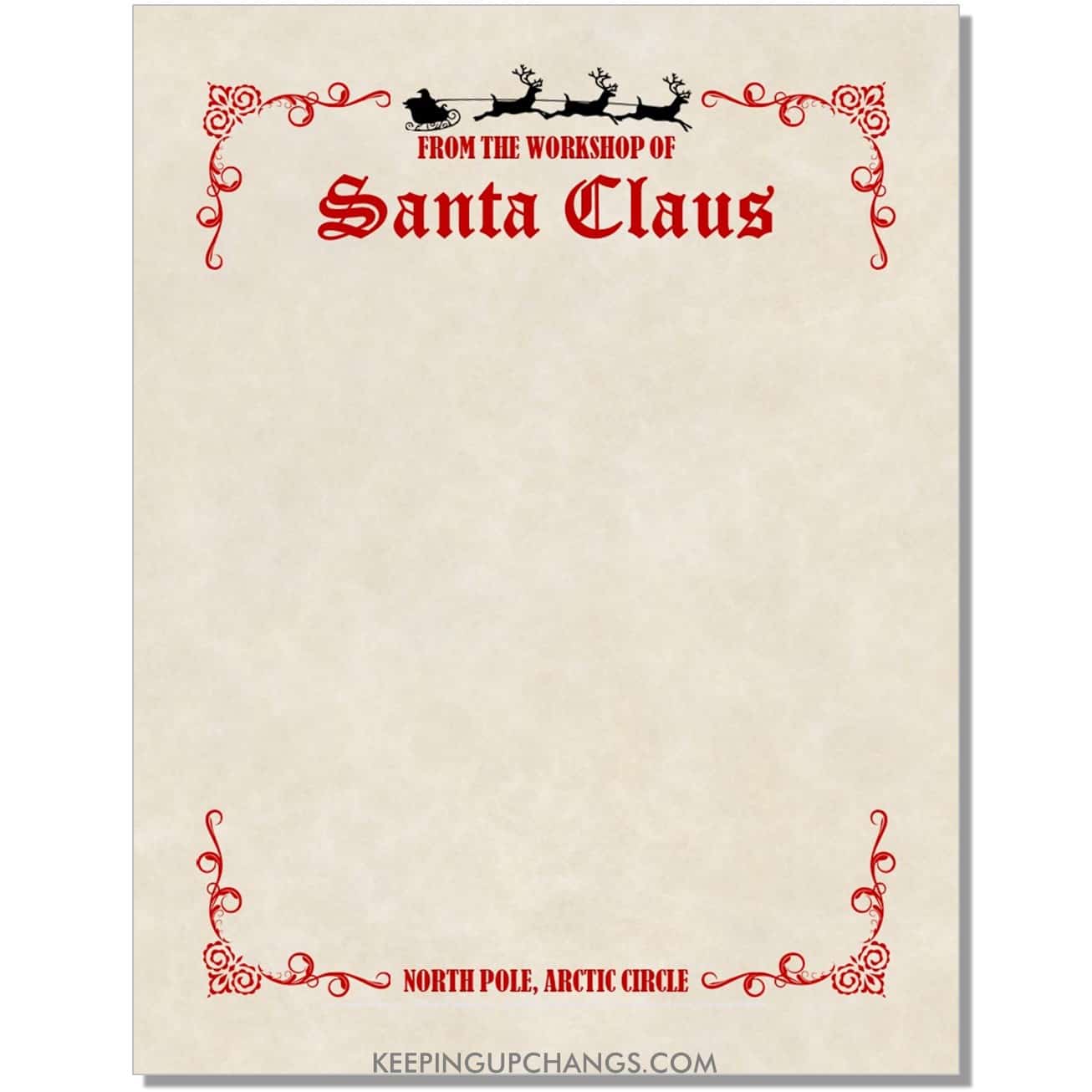 free vintage reindeer orname victorian frame swirl santa letterhead blank template.