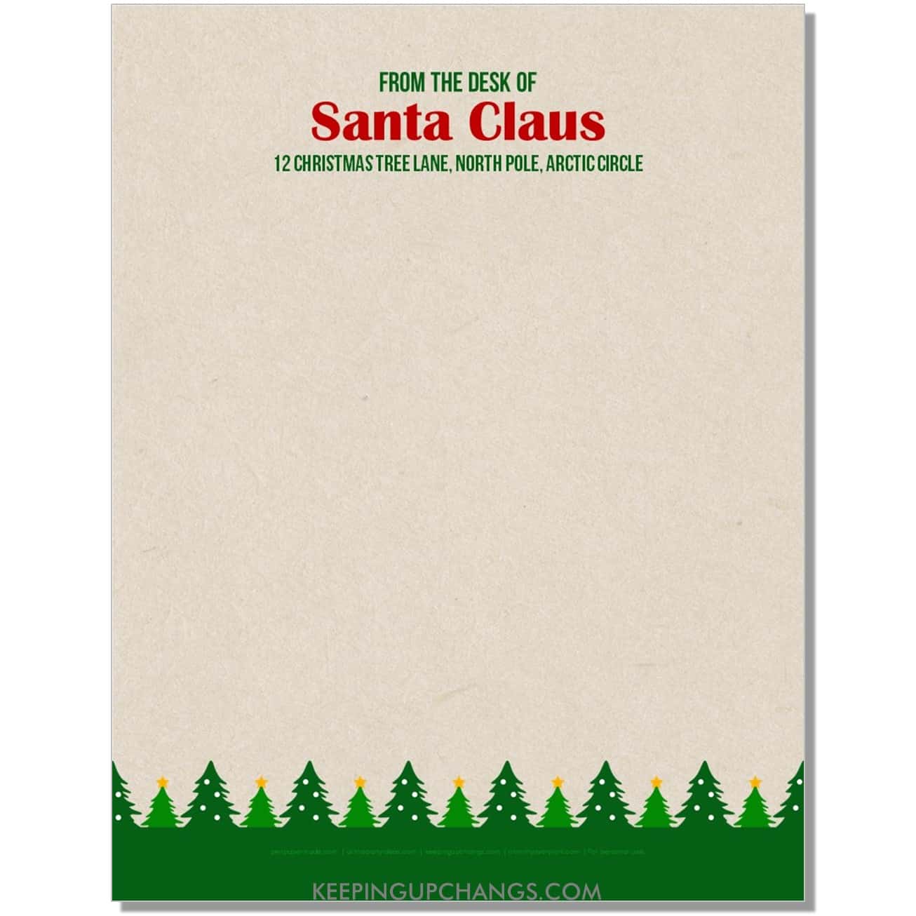 free christmas tree border santa letterhead blank template.