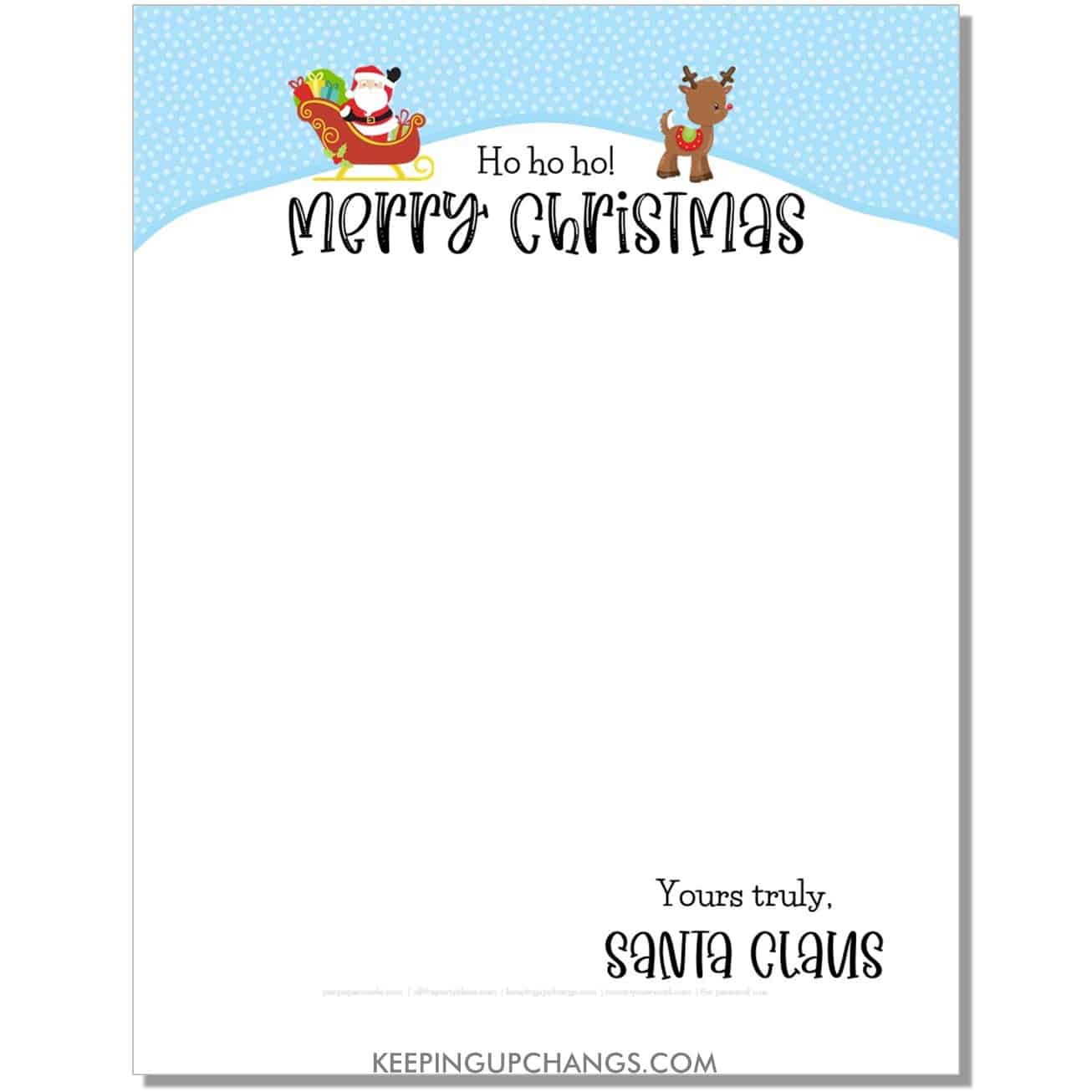free cute santa in sleigh with rudolph reindeer clipart santa letterhead blank template for kids.