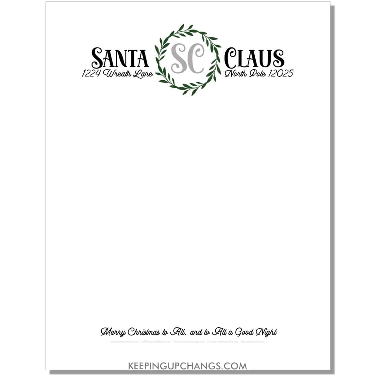 free santa claus monogram santa letterhead blank template.