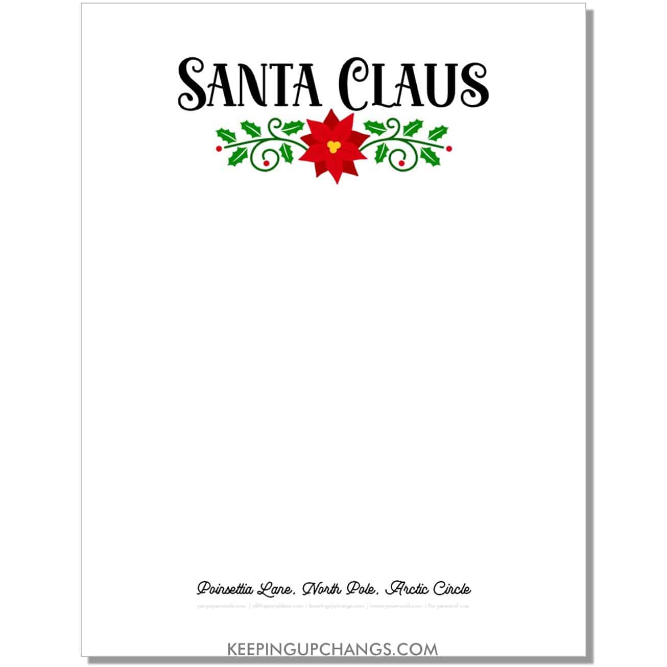 free poinsettia minimalist santa letterhead blank template.