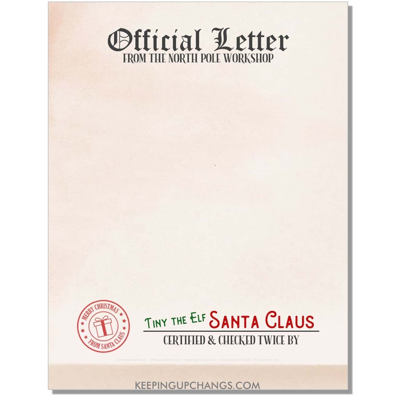 free official north pole santa letterhead blank template with stamp and seal.
