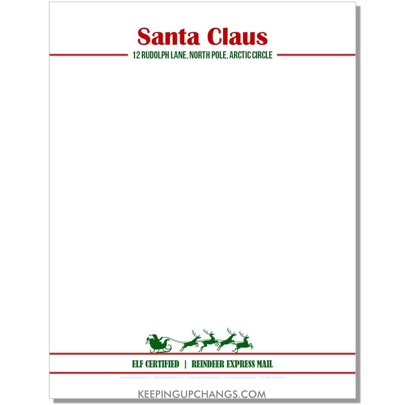 free simple elf certified reindeer express mail santa letterhead blank template.
