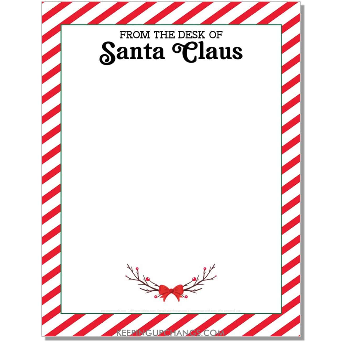 free simple red pinstripe santa letterhead blank template.