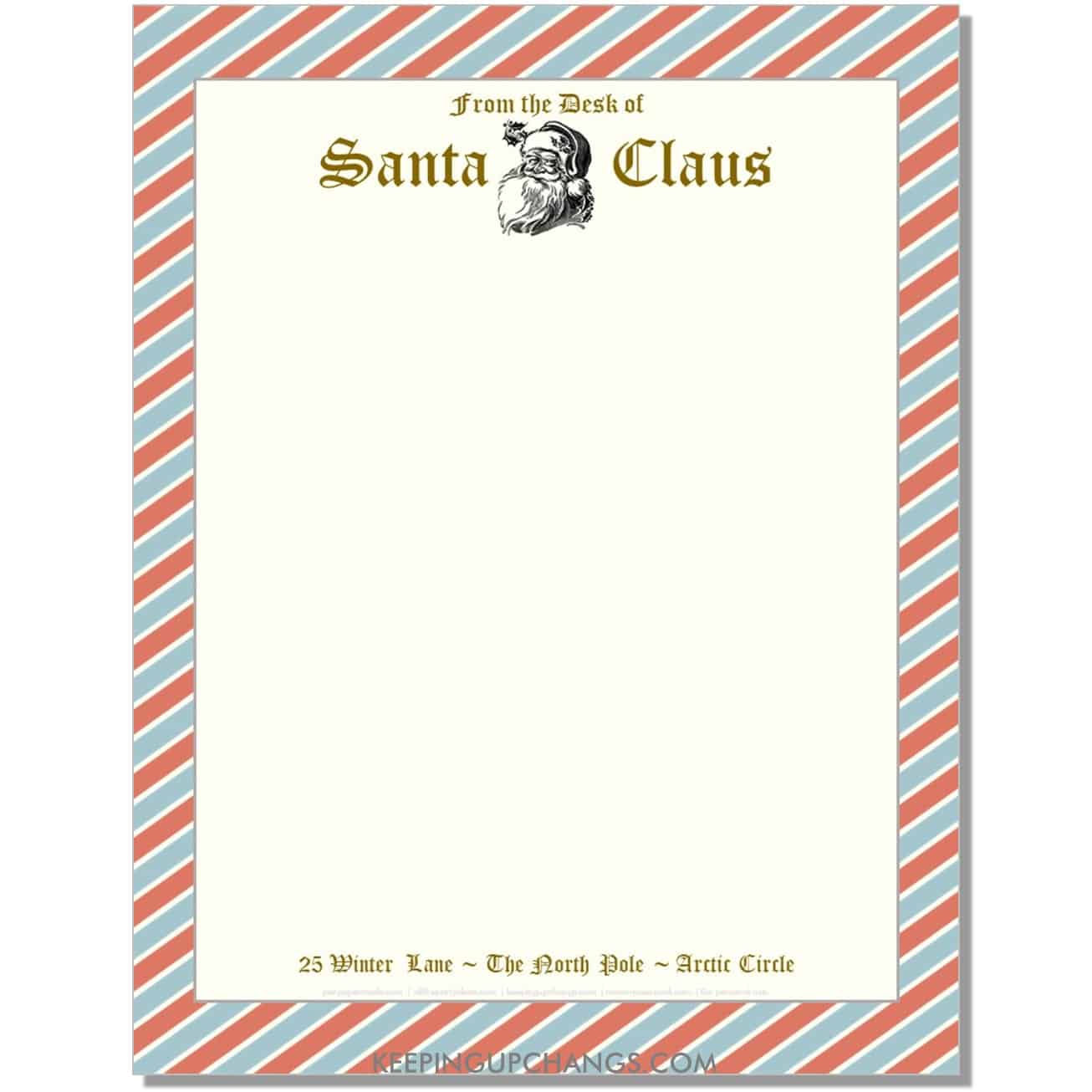 free retro pinstripe father christmas santa letterhead blank template.