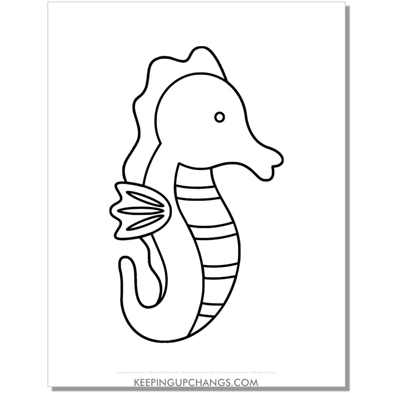 free easy, simple seahorse coloring page, sheet for toddler, preschool