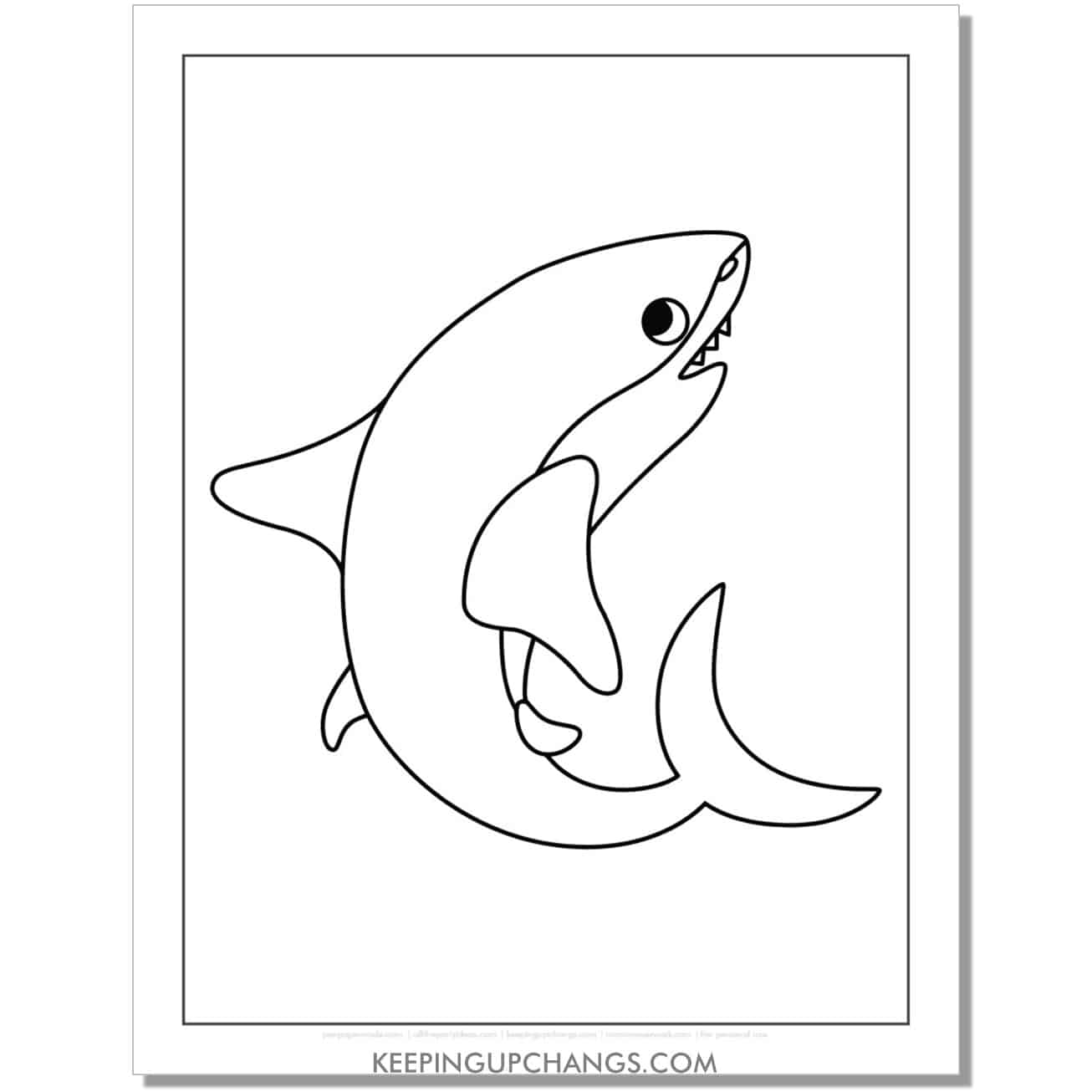 free back of shark coloring page, sheet.