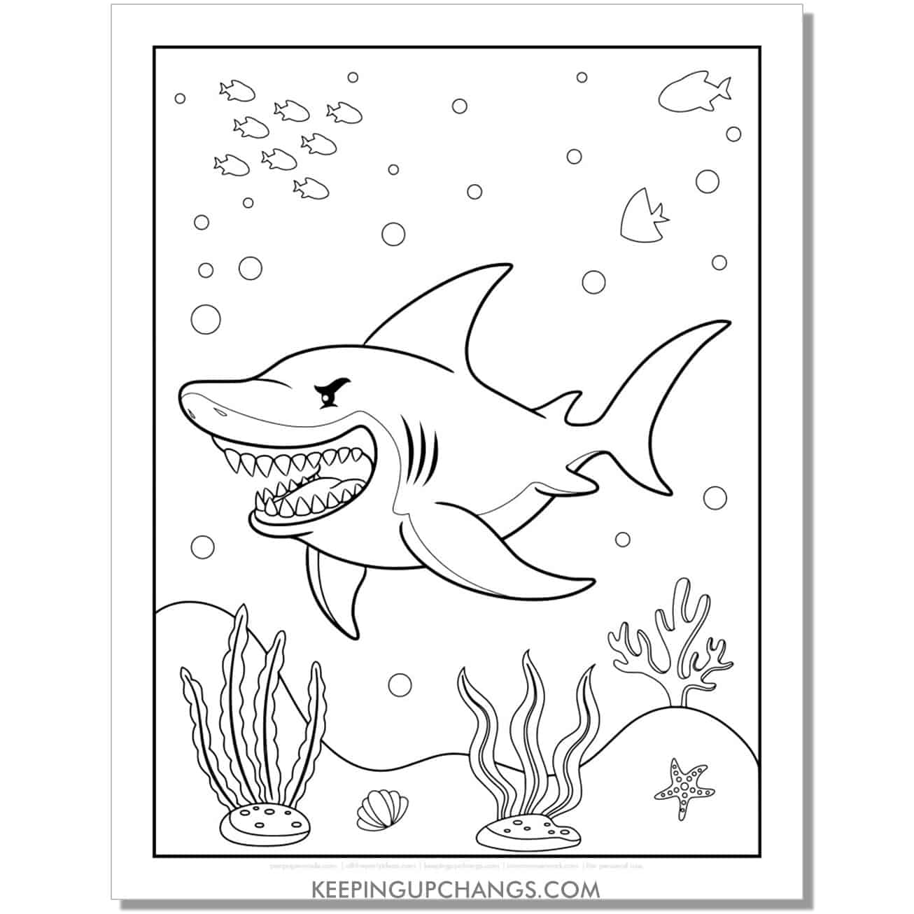 free angry bull shark coloring page, sheet.