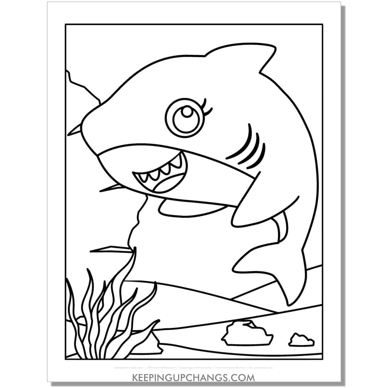 free girl shark coloring page, sheet.