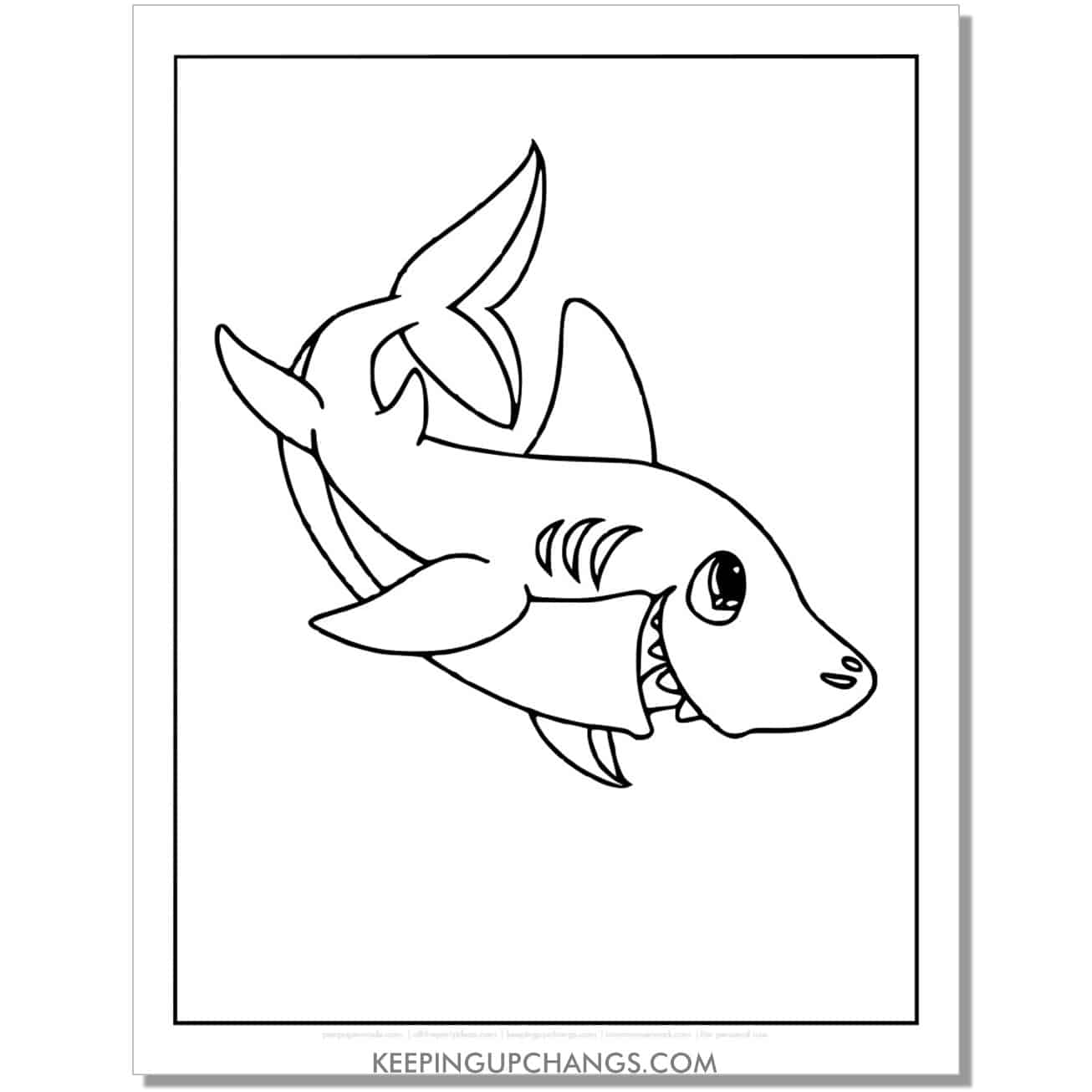 free shark hand drawing coloring page, sheet.