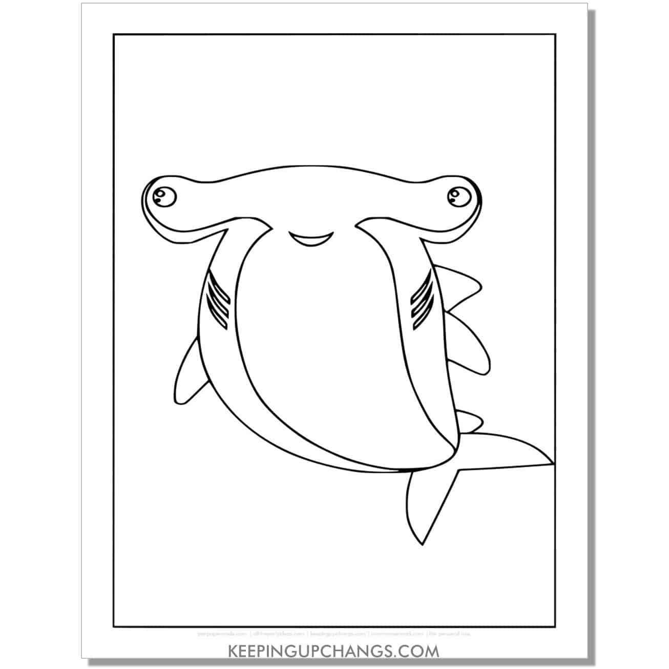 free wide hammerhead shark coloring page, sheet.