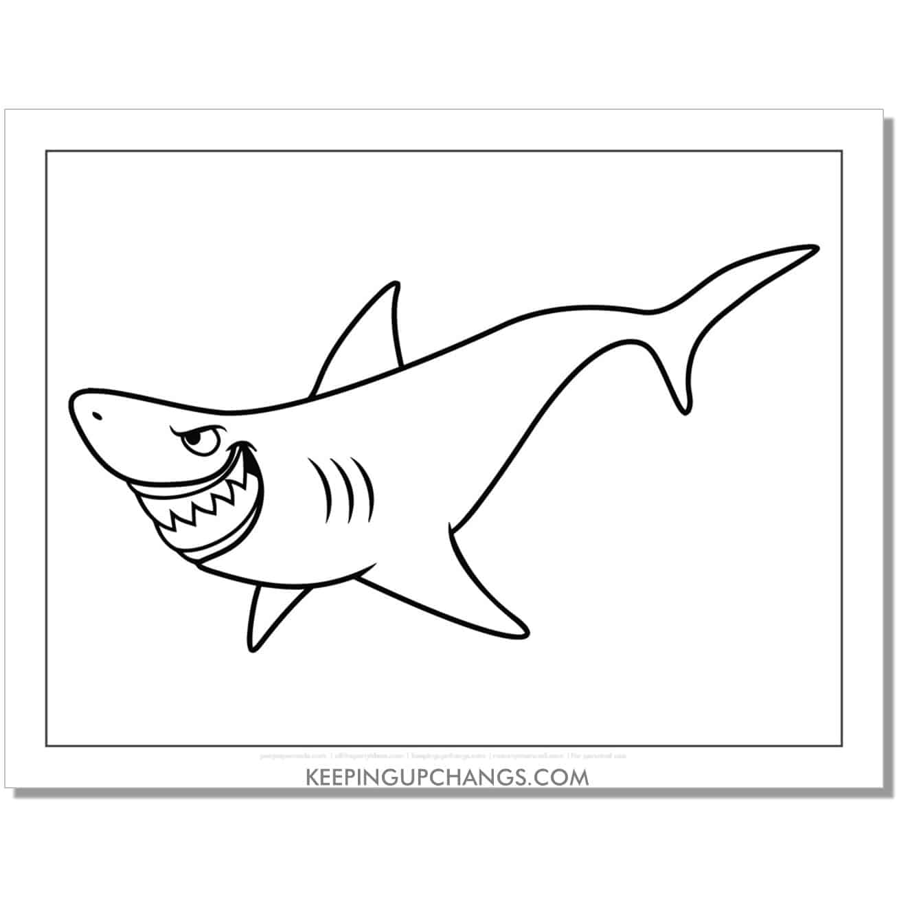 free hungry shark coloring page, sheet.