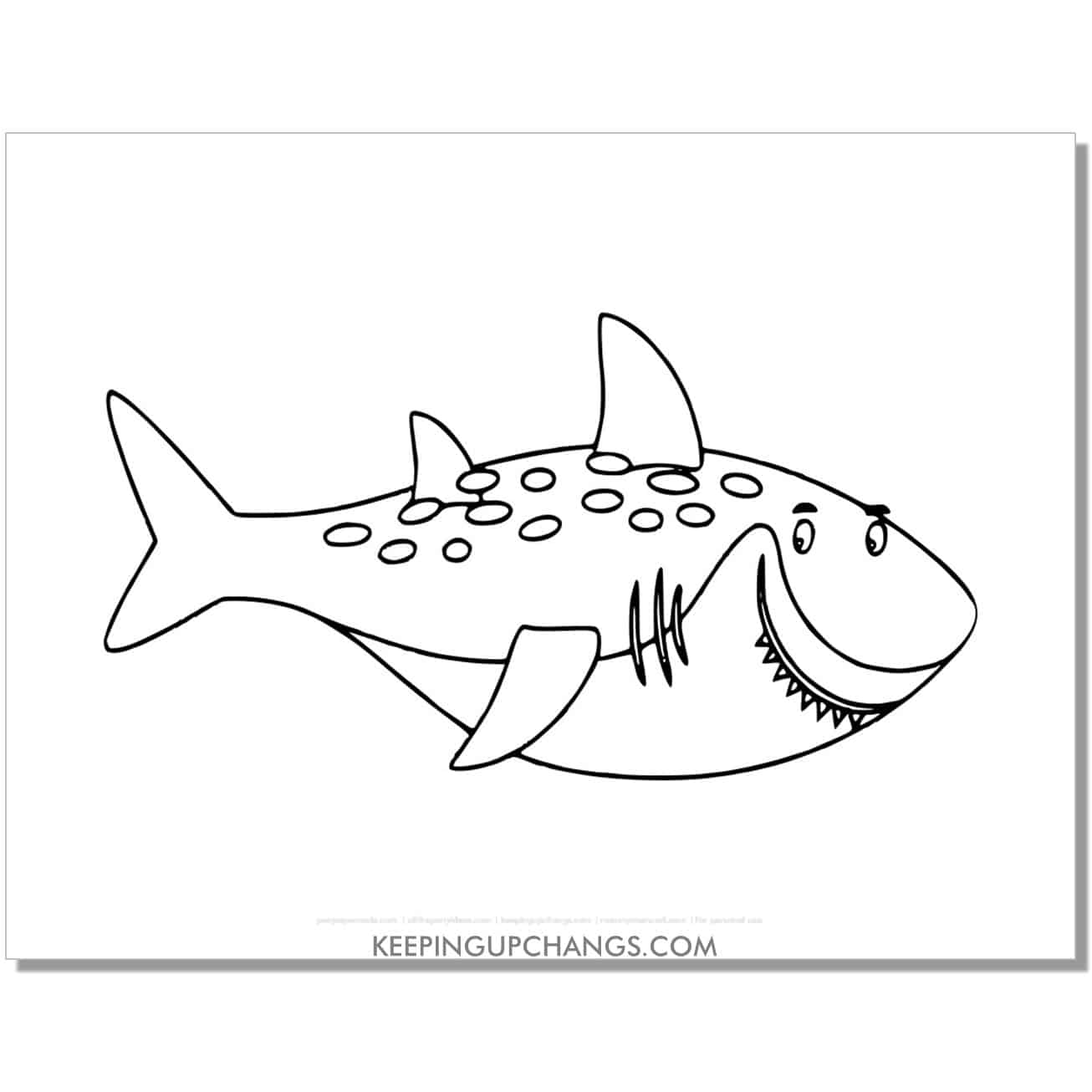 free tiger shark with spots coloring page, sheet.