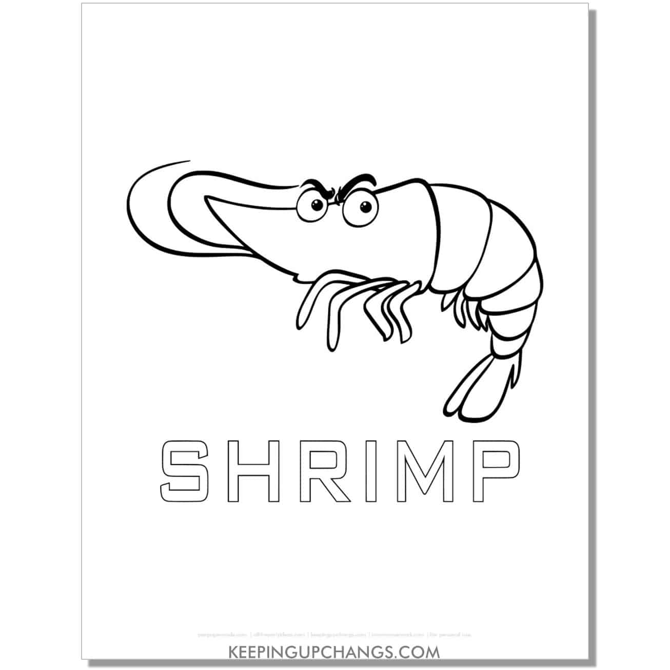 free shrimp coloring page, sheet.