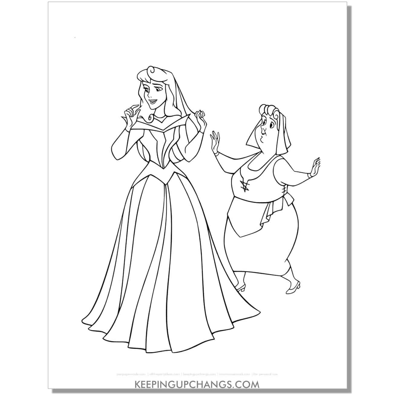 free aurora with maid coloring page, sheet.