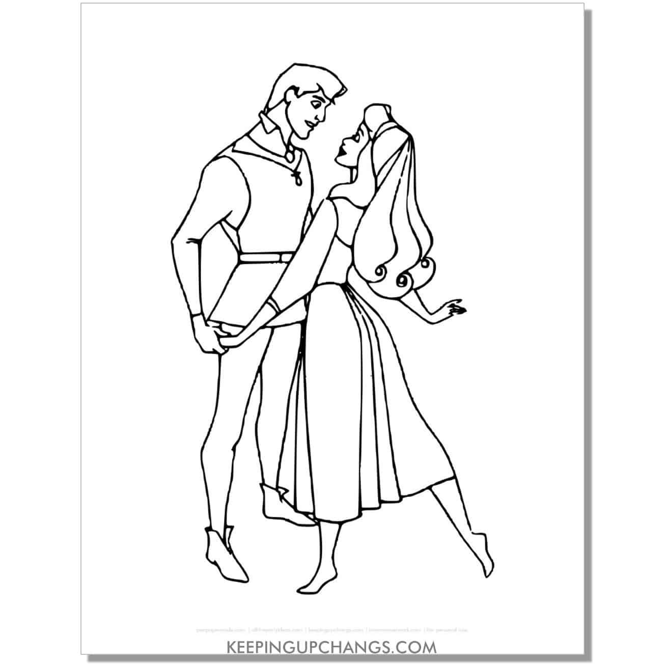 free aurora briar rose with prince coloring page, sheet.