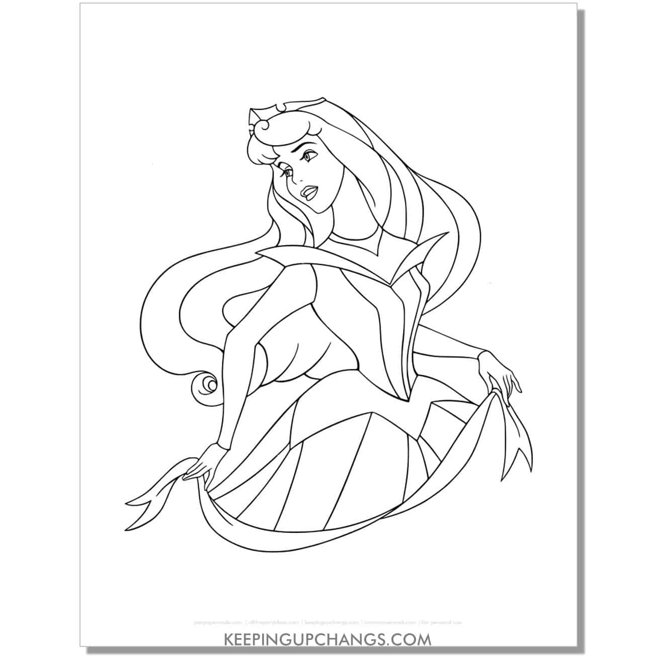 free aurora wearing tiara coloring page, sheet.