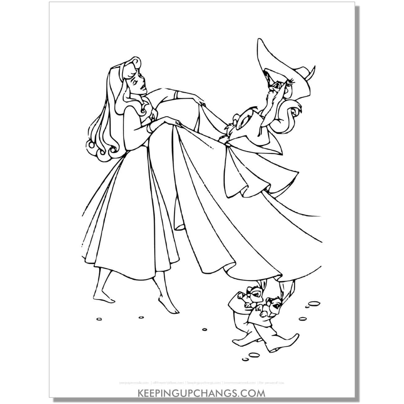 free aurora dancing with diablo coloring page, sheet.