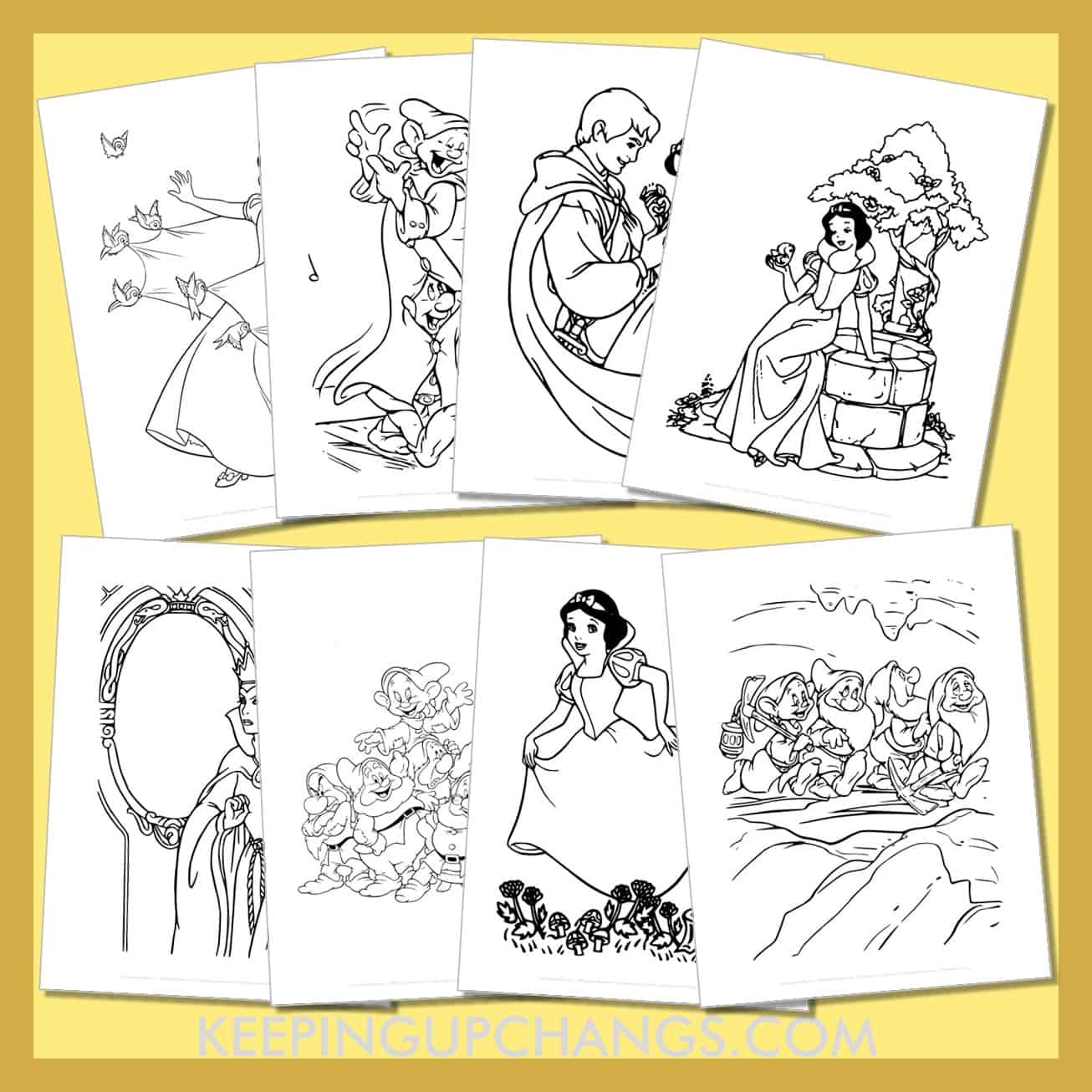 free snow white pictures to color for toddlers, kids, adults.