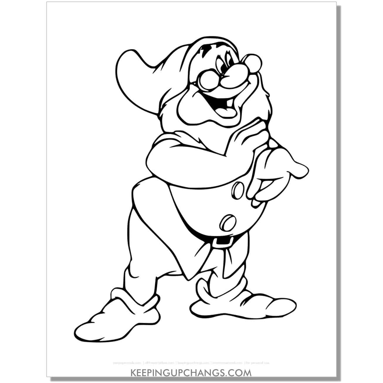 snow white dwarf doc clapping coloring page, sheet.